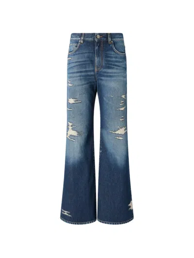 Pinko Distressed Wide-leg Jeans In Blue