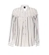 Pinko Striped Long Sleeve Top With Pleated Detail In Bianco/grigio/nero