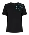 Pinko T-shirt With Flowers Embroidery In Black