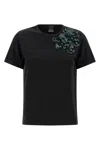 Pinko T-shirt With Flowers Embroidery In Black