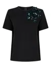 Pinko T-shirt With Flowers Embroidery In Black