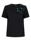 Pinko Black Floral Appliqu T-shirt In Blue