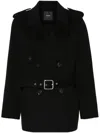 Pinko Double-breasted Belted Coat In Black