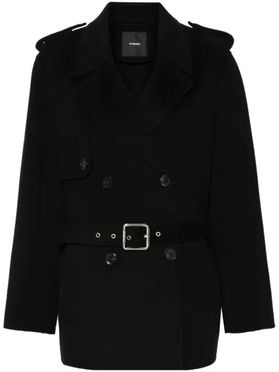 Pinko Double-breasted Belted Coat In Black