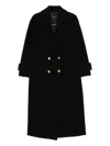 Pinko Double-breasted Black Wool Coat With Classic Lapel In Black