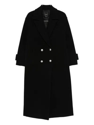 PINKO DOUBLE-BREASTED BLACK WOOL COAT WITH CLASSIC LAPEL