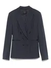 Pinko Tailored Double-breasted Blazer With Deep V-neckline In Blue
