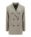 Pinko Tenaglia Double-breasted Wool Blazer In Gray