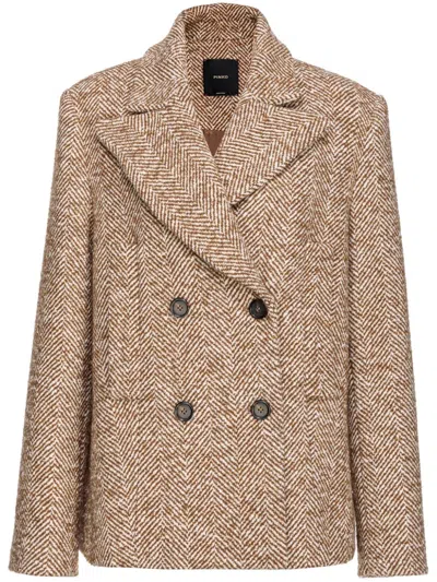 Pinko Double-breasted Blazer In Camel/natural