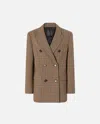 Pinko Double-breasted Blazer With Checked Pattern In Brown Camel