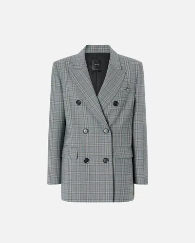 Pinko Double-breasted Blazer With Checked Pattern In Dark Grey/grey