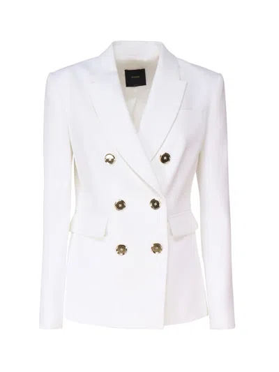 Pinko Double-breasted Blazer With Metal Buttons In White