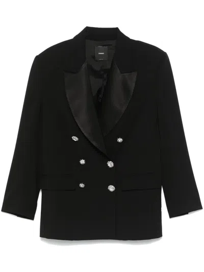 Pinko Double-breasted Blazer With Satin Lapels In Black