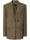 Pinko Double-breasted Brown Blazer With Textured Finish In Brown