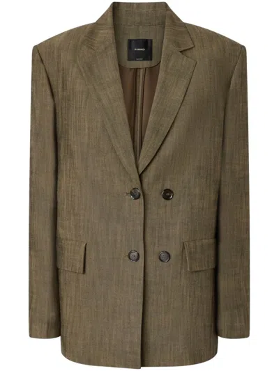 Pinko Double-breasted Brown Blazer With Textured Finish