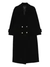 Pinko Double-breasted Black Wool Coat With Classic Lapel In Animal Print