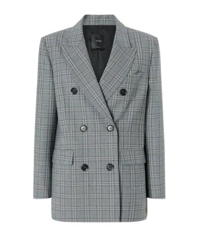 Pinko Double-breasted Check Blazer In Gray