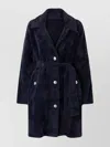Pinko Double-breasted Coat Belted At The Waist In Blue