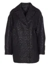 Pinko Double-breasted Leopard Print Coat Pockets In Black