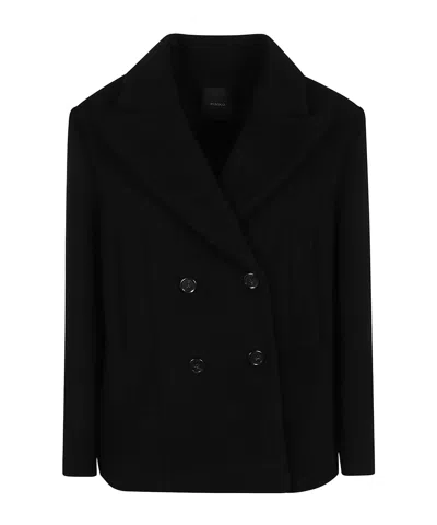 Pinko Wool Blend Lapel Collar Short Coat In Black