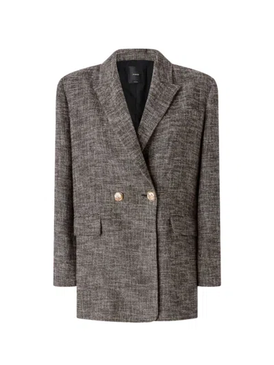 Pinko Double-breasted Flannel Blazer In Brown