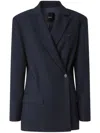 Pinko Wool Blend Double Breasted Jacket In Blue