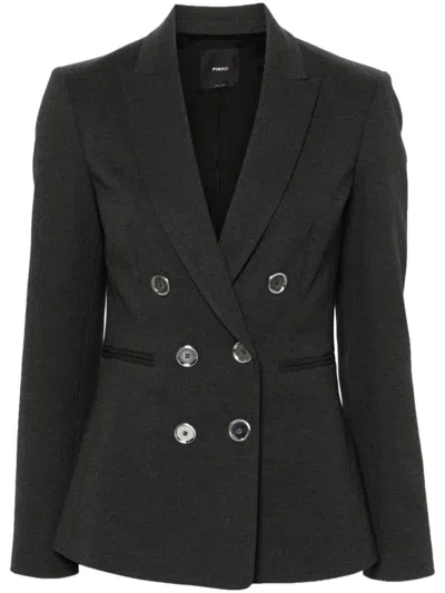 Pinko Alexia Double-breasted Grey Blazer In Black