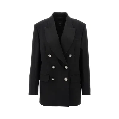 Pinko Double-breasted Jacket With Crystals Buttons In Black