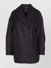 Pinko Double-breasted Leopard Print Coat Pockets In Black