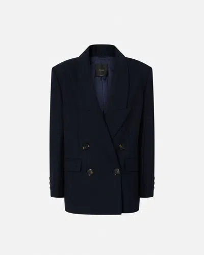 Pinko Double-breasted Pinstripe Blazer With Horn Buttons In Blu/bordeaux