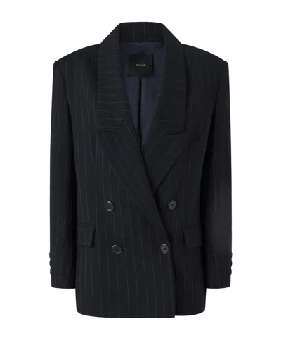 Pinko Double-breasted Pinstriped Wool Blazer In Black