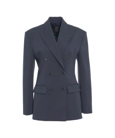 Pinko Double-breasted Scuba Blazer With Peaked Lapels In Blue