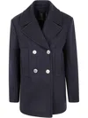 Pinko Double-breasted Straight Hem Peacoat In Blu Navy