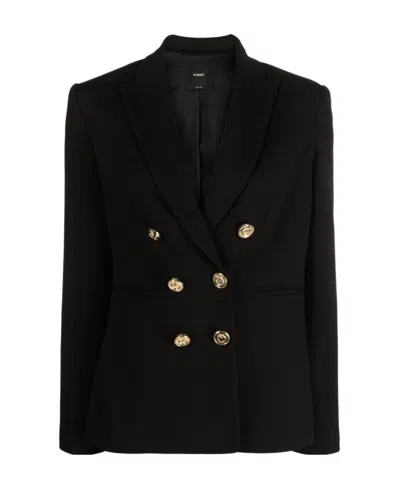 Pinko Double-breasted Stretch Blazer In Black