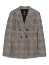Pinko Double-breasted Tailored Jacket With Plaid Pattern In Gray