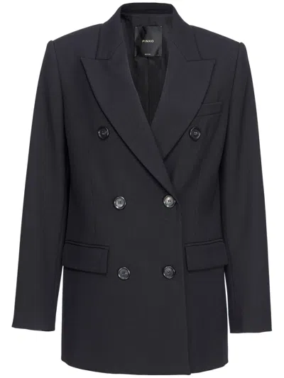 Pinko Guinea Double-breasted Wool Blend Jacket In Black