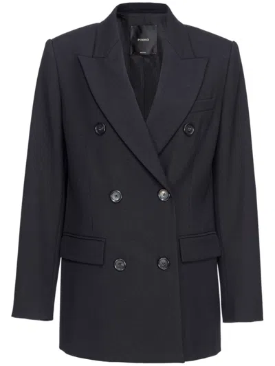 Pinko Double-breasted Twill Blazer With Tailored Silhouette In Black
