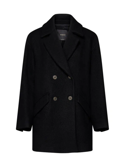 Pinko Double Breasted Washed Pea Coat In Black