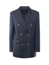 Pinko Double-breasted Blazer With Gold Buttons In Blue