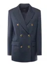 Pinko Double-breasted Wool Blazer In Blue