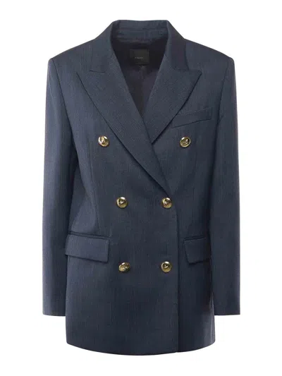 Pinko Double-breasted Wool Blazer In Blue