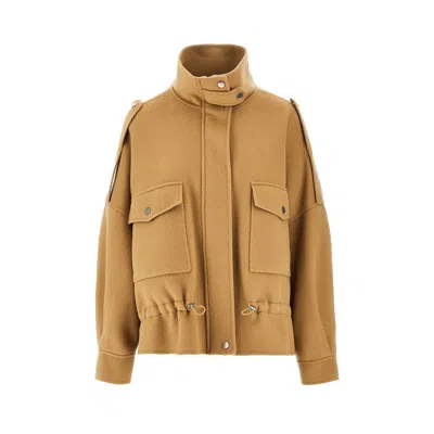 Pinko Double Cloth Short Peacoat In Brown