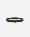 Pinko Love Berry Leather Belt With Love Birds Buckle In Black/black-antique Gold
