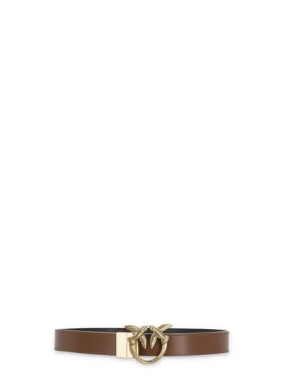 Pinko Double-face Love Birds Buckled Belt In Brown