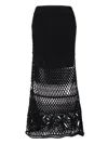 Pinko Black Long Skirt With Perforated Design And Floral Motif In Viscose Blend Woman In Black