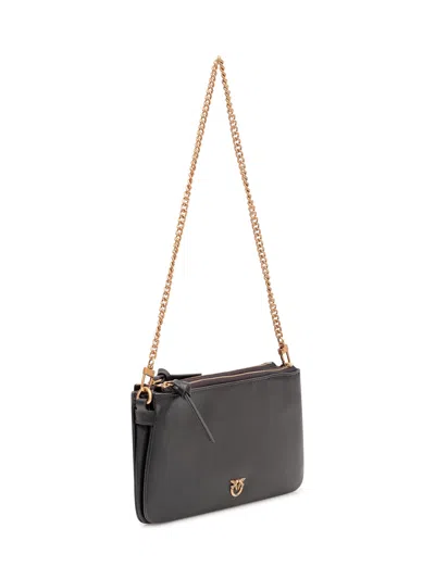 Pinko Double Mini Shoulder Bag In Nero/antique Gold