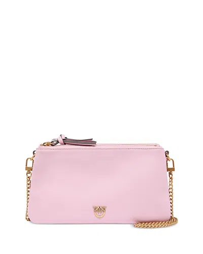 Pinko Double Mini Vitello Leather Crossbody In Pink