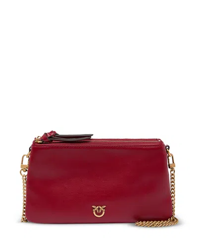 Pinko Double Mini Vitello Leather Crossbody In Red