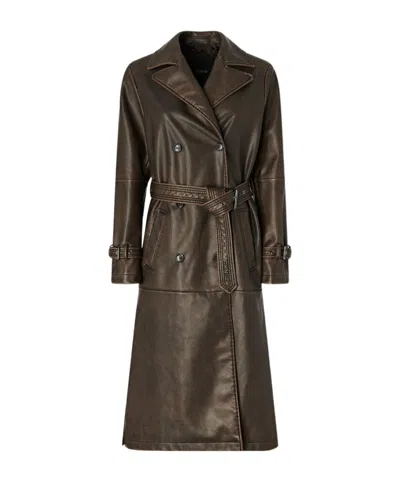 Pinko Double-breasted Belted Coat In Brown