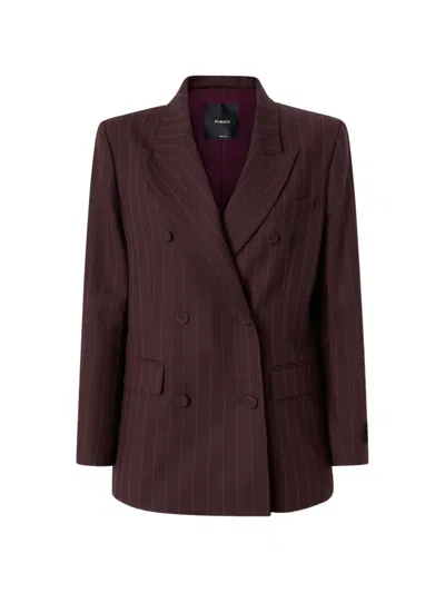 Pinko Double-breasted Check Jacket In Burgundy